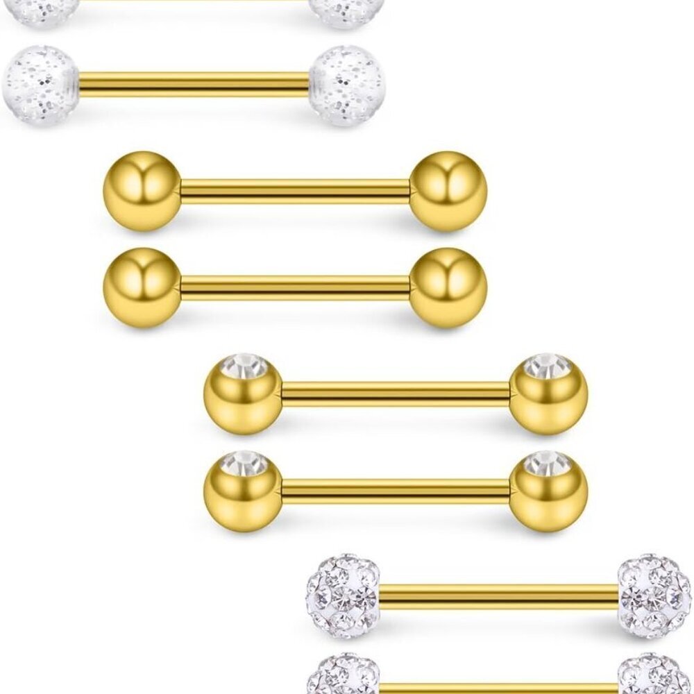 14G Stainless Steel Body Piercing Jewelry Set Nipple Tongue Rings 8pcs